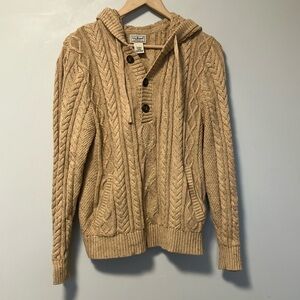 L.L. Bean Fleckered Cable Knit Organic Cotton Sweater with Hood